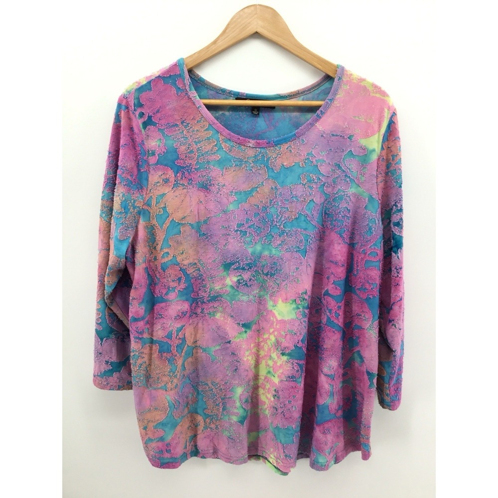 Caleooa Burnout Style Floral Tunic Top Tie Die Artsy Boho Pink Boho Cottage AA01